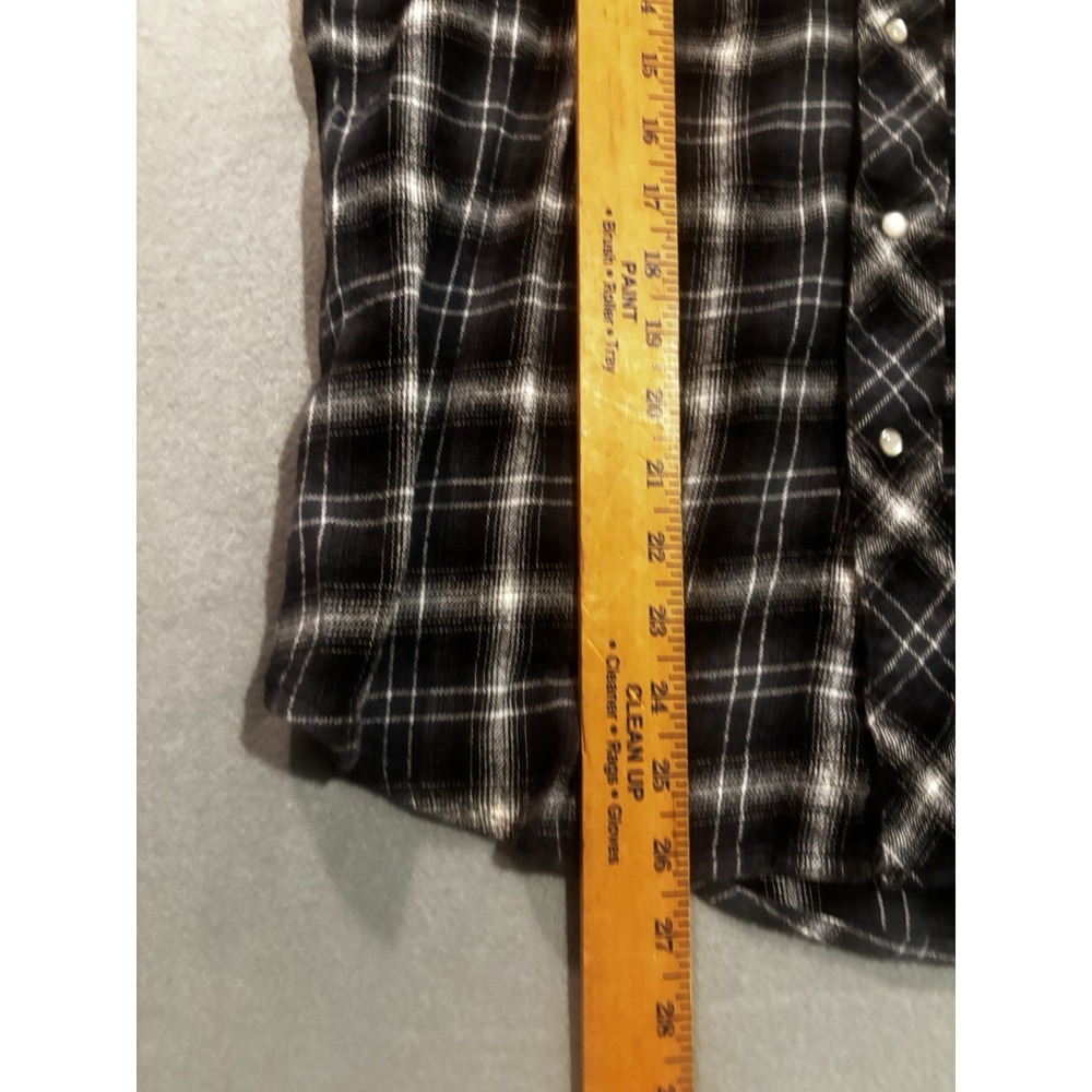 Wrangler Western Wrancher Pearl Snap Shirt Mens Med Plaid long sleeve Black Gray - Picture 7 of 11